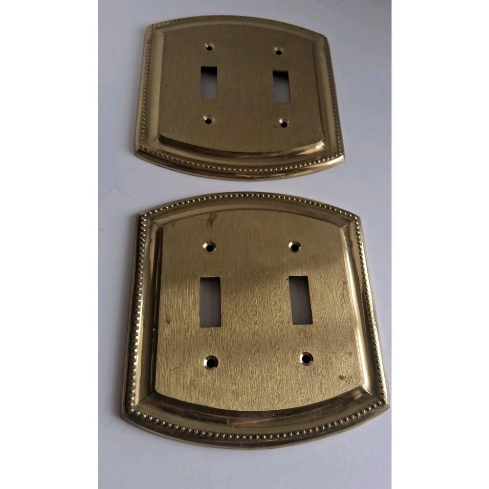 VTG Polished Brass Double (2) Light Switch Wall Plate Cover No Screws